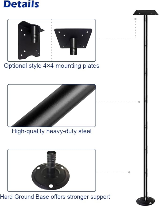 Garbuildman 105 Inch Bird Feeder Pole Kit, Heavy Duty Bird House Pole Set for Hard Ground, Adjustable Universal Mounting Post Kit for Outdoors, Matte Black, 1 Pack