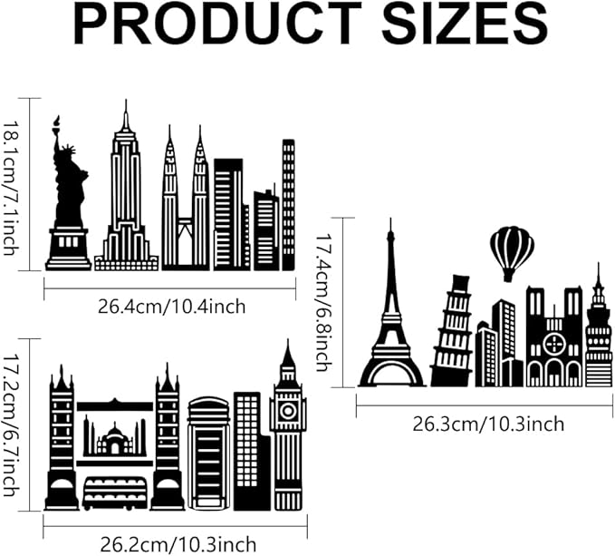 MAYJOYDIY 6pcs Layered City Buildings Stencil 8.3×11.7inch Large City Landmark Building Stencils with Paint Brush Reusable Cityscape Skyline Stencils Template for Wood Canvas Paper Floor Wall