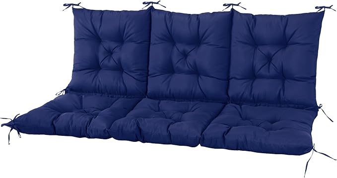 NACATIN 3 Seat Cushion for Outdoor Swing - 60x40 inches, 4" Thick Porch Swing Cushions with Ties and Storage Bag, Waterproof Bench Cushions for Patio, Outdoor, Backyard and Garden (Navy)