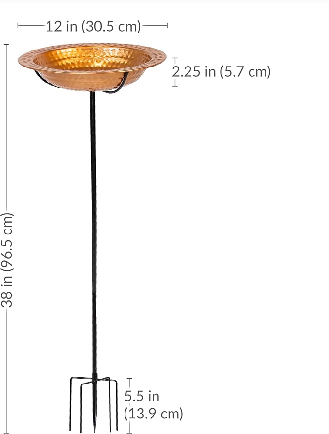 Sunnydaze Copper Bird Bath for Outdoors - Detachable Bird Bath Bowl with Stake - 38" H