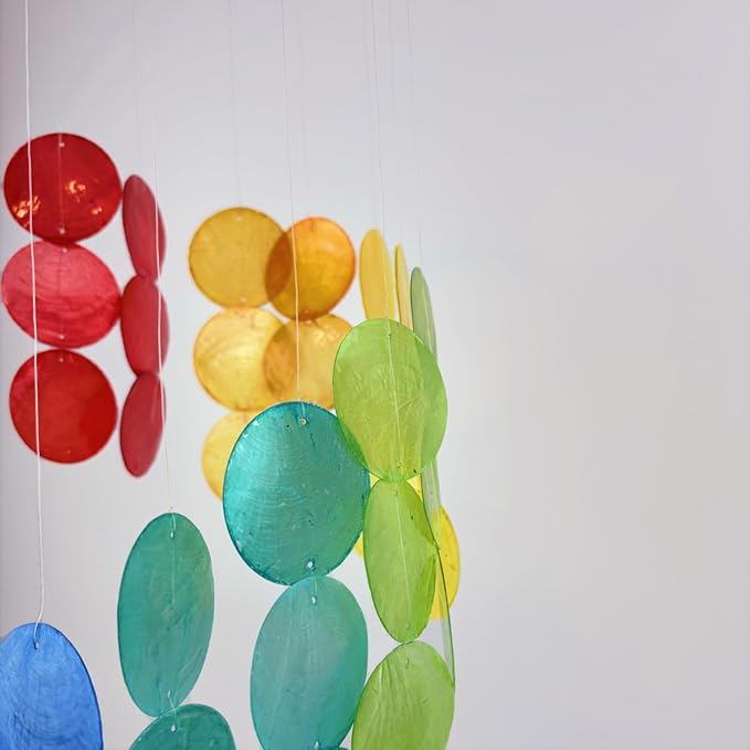 Wind Chimes for Outside Handmade Rainbow Capiz Shells Seashell Sea Glass Arts Windchime Beach Coastal Outdoor Crafts Garden Decor Gardening for Women Patio Finds