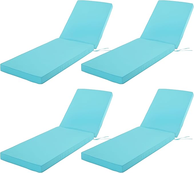 Chaise Lounge Cushion Outdoor, Waterproof and Stain-Resistant Lounge Deck Reclining Chair Cushions for Patio Furniture Lawn Pool Resort Hotel, 80x26x3 Inch, Set of 4, Light Blue