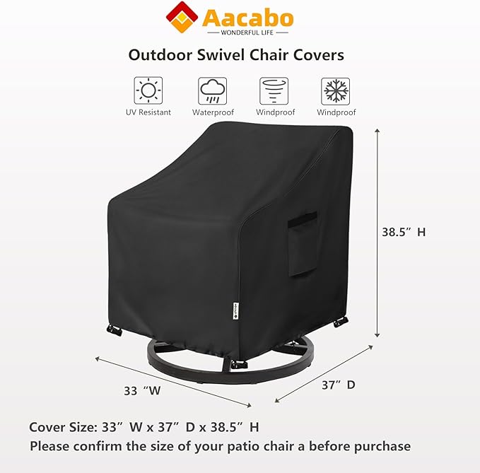 Patio Chair Covers Waterproof Patio Furniture Covers,33W x 37D x 38 H Inches Outdoor Swivel Chair Cover 2 Pack -Black