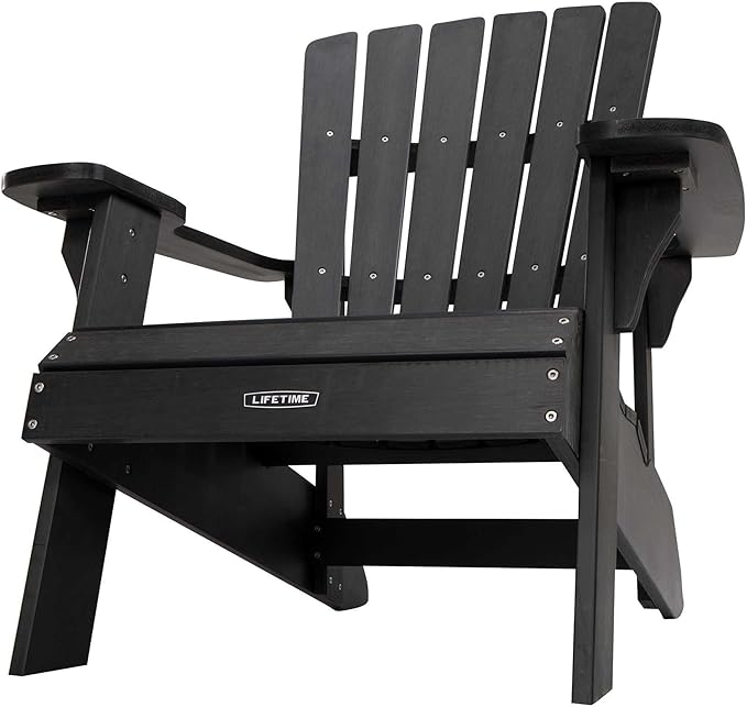 LIFETIME Adirondack Chair, Weather-Resistant Polystyrene, UV Protected, Classic Outdoor Design, Black