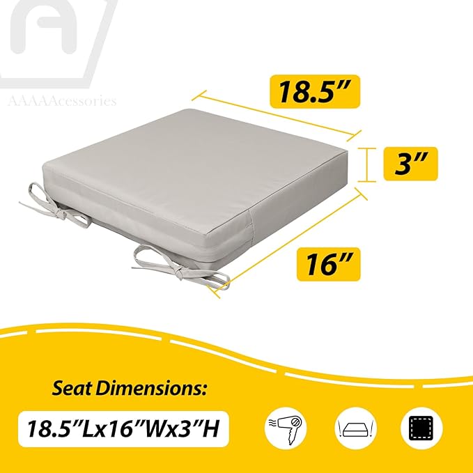 AAAAAcessories Outdoor Seat Cushions for Chairs, Waterproof, Fade-Resistant, 18.5" x 16" x 3", Patio Furniture Replacement Cushions, Set of 2, Beige