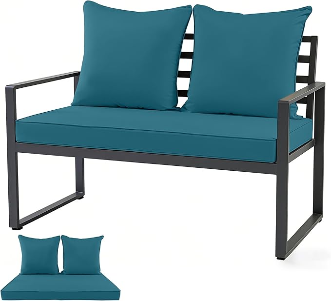 Outdoor Loveseat Cushion Set for Patio Couch/Sofa, 46 x 26 Inch Waterproof & Fade Resistant Patio Furniture Chiar Cushions with Removable Cover (Turquoise, 46''Lx26''Wx4''H-Loveseat Cushion Set)