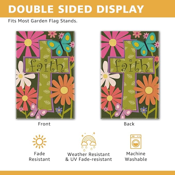Faith Spring Summer Garden Flag, Double Sided Yard Outdoor Farmhouse Lawn Porch Church Chapel Decor Flag, Bible Verse Banner, Christian Home Decor Gifts for Women Coworker Friend