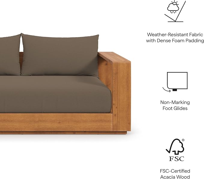 Modway Tahoe Acacia Wood Outdoor Patio Loveseat in Natural Cocoa with Weather-Resistant Cushions - Ideal as a Patio Couch, Outdoor Sofa, or Wood Couch