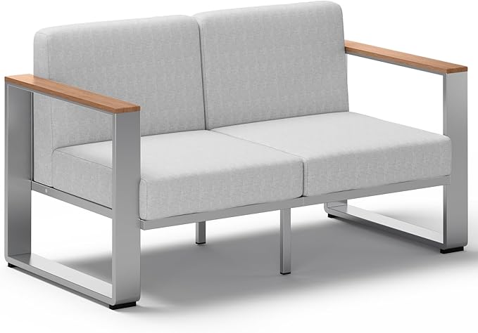 Outdoor Aluminum Loveseat, Modern Patio Patio Furniture with Wide Seat and Thick Cushions, All-Weather Oversized Couch for Deck, Porch
