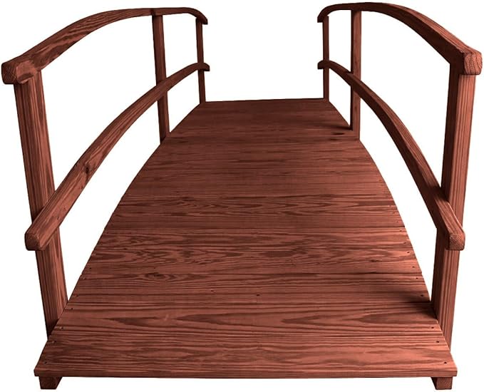 12 FT MAHOGANY Amish Made Garden Bridge with DOUBLE RAILS for Walkway, Backyard Pond & Landscaping, Outdoor Wooden Footbridge for Koi Pond, Japanese Style Decorative Bridge, Made in USA