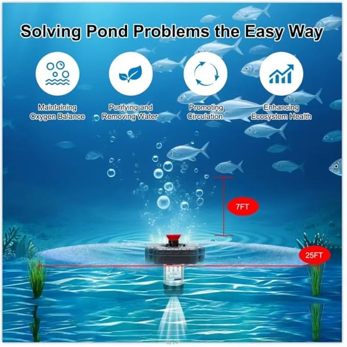 Pond Fountain Aerator 1HP 110V 750W - pond fountain- pond aerator 15,000 GPM - Includes 100-foot Power Cord - Features Tow Rope Steel Anchoring Pin Timer - Suitable for Ponds and Lakes