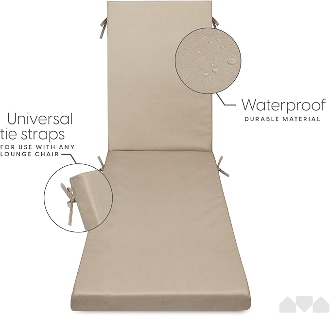 Milliard Memory Foam Outdoor Chaise Lounge Lawn Chair Cushion, with Waterproof and Washable Cover, Beige, 73x21x2.5