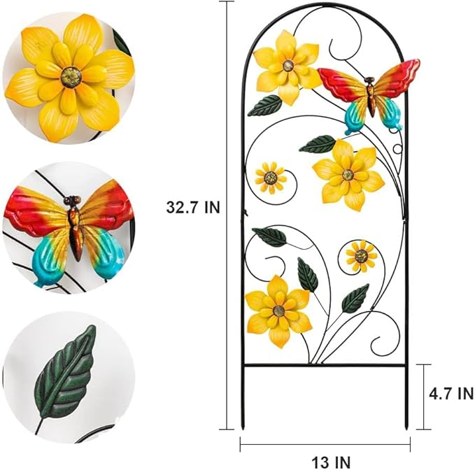 YEAHOME Garden Decor for Outside, 33" Flower Butterflies Decorative Garden Stakes for Spring Garden Decor, Metal Yard Art Stakes for Outdoor Lawn Backyard Porch Decorations