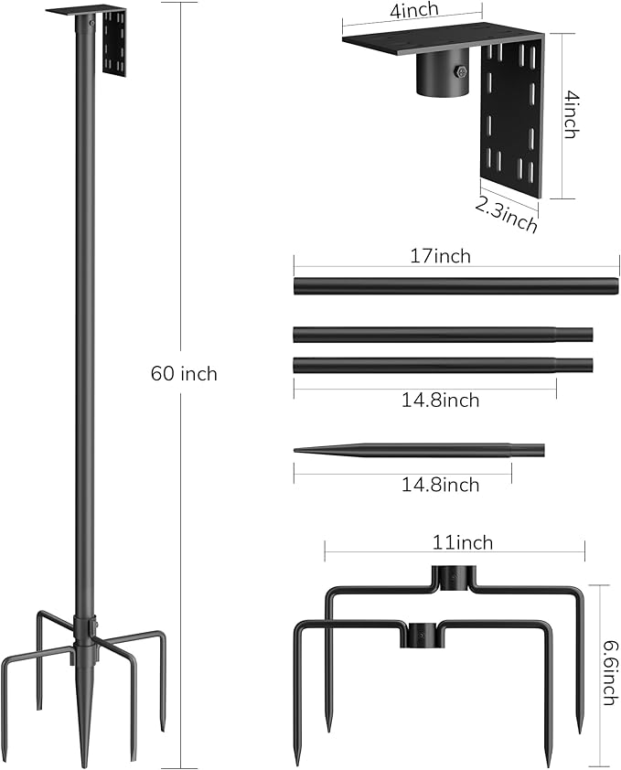 Bird Feeder Pole – 60 Inch Height Bird House Pole with 1-Inch Dia Heavy Duty for Birdfeeders, Feeding Stand with Mount Kit for Outdoor, Slip-Fit Connection, Black