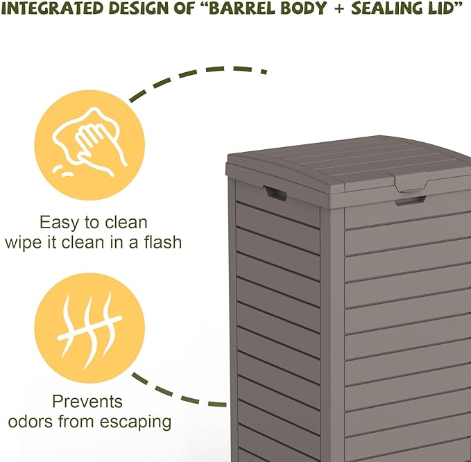 38 Gallon Outdoor Trash Can with lid,Waterproof,UV-Resistant Resin Garbage Can,Lockable Lid and Drip Tray,Trash Bin for Patio,Kitchen, Backyard and Deck(Grey)