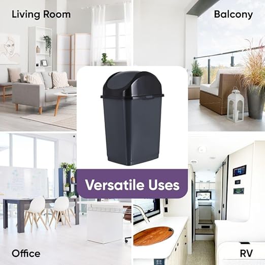 Superio Kitchen Trash Can with Swing Top Lid 9 Gallon Slim Waste Bin 37 Qt Sturdy Plastic Garbage Can Medium Recycling Bin for Office, Bathroom, Under Counter, Dorm, Bedroom (Dark Grey)