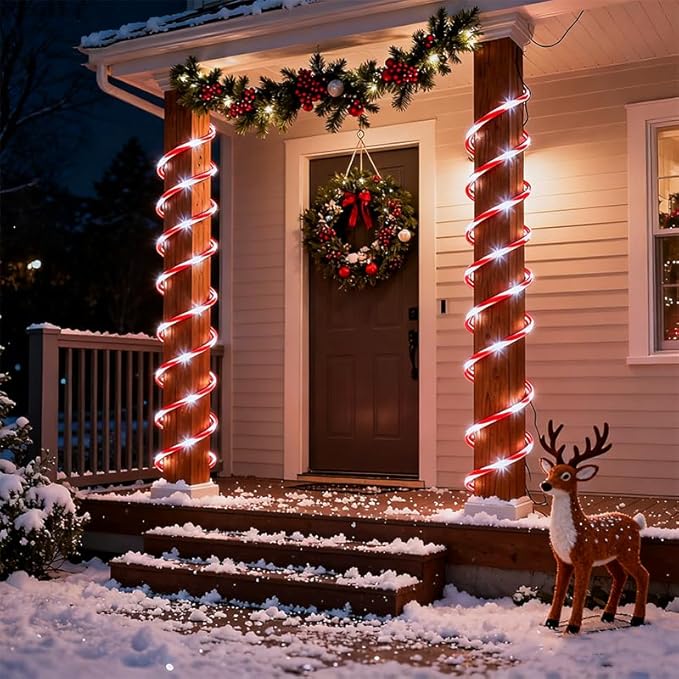 Solar Rope Lights 33Ft 100 LED Rope Lights for Outside 8 Modes White Fairy Light Solar Outdoor for Patio Fence Party Garden Yard Home Holiday Tree Decoration Candy Color