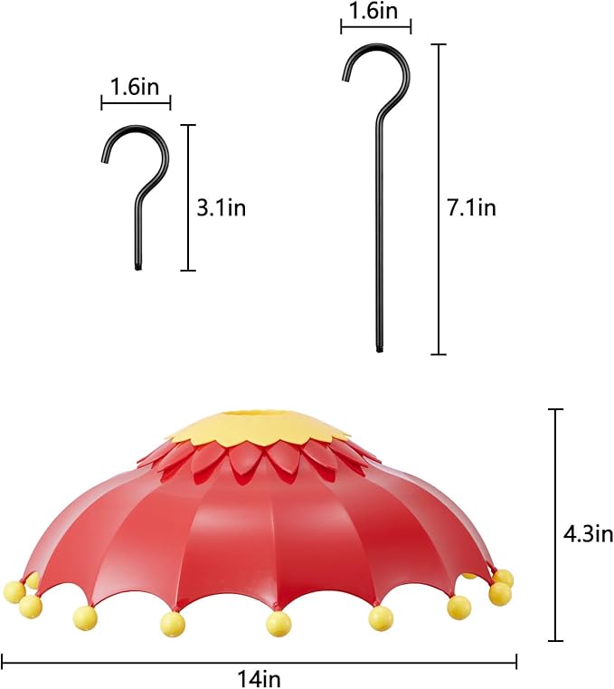 Baffle for Bird Feeder Cover Dome Rain with 3 Hooks, Suitable for Hummingbird Feeders and Wild Bird Feeders,Built-in Ant Moat,Protective Cover for Hanging Bird Feeders,14 inches, Purple (Red)