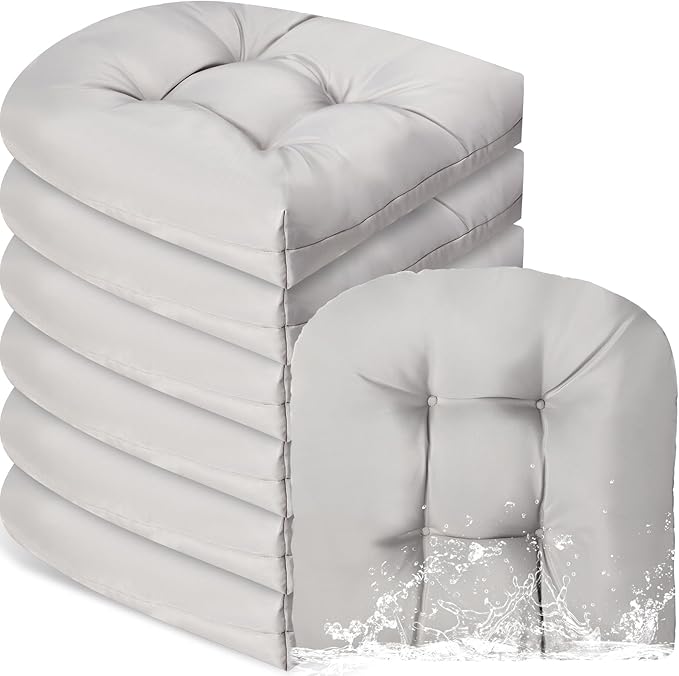 Thyle Outdoor Chair Cushions Set of 6 Waterproof Sun Protection Square Tufted Overstuffed Patio Furniture Seat Cushion for Patio Furniture Dining Indoor 19" x 19"(Light Gray)