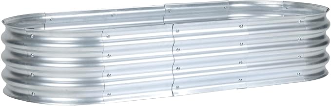 Aoodor Galvanized Raised Garden Bed Kit, 5 x 2 x 1 Ft, Oval Planter Box for Vegetables, Flowers, and Herbs, Outdoor Use, Silver