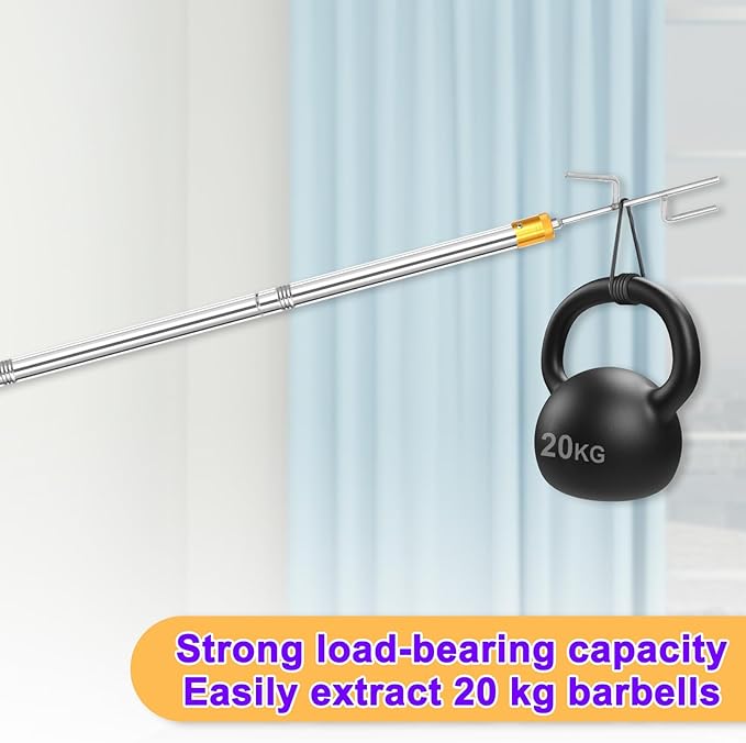 Clothes Hook Pole,29-71 Inch Adjustable Extension with Hook Bar.Suitable for Clothes Hanger Rod, Christmas light, Hanging Flowerpot Plants and Bird Feeder, Tent Shelter Camper Canopy (with two hooks)