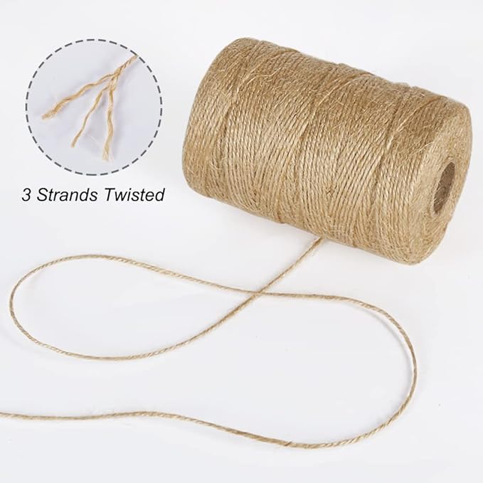 Tenn Well 1000 Feet Natural Jute Twine, 2mm Twine String for Arts and Crafts, Gardening, Gift Wrapping, Packaging, Festive Decorations (2PCS x 500 Feet)