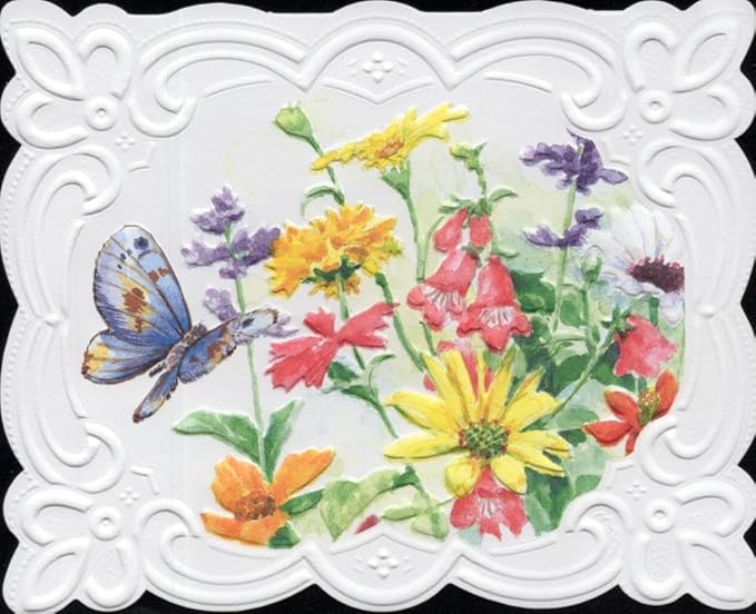 Butterflies Floral Harmony Decorative Notecards by Carol Wilson Spring Meadow Boxed Portfolio. 10 embossed 4x5 Die-Cut Notecards and Matching Envelopes in Decorative Gift Box Magnetic Flap. NCP2439