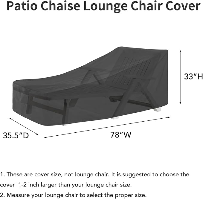 Easy-Going Waterproof Patio Lounge Chair Cover UV Resistant Outdoor Chaise Lounge Covers with Tape Sealed Seam(2 Pack-78Wx35.5Dx33H inch, Black)