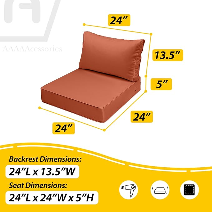 AAAAAcessories Outdoor Seat Cushions for Chairs, Fade-Resistant, Waterproof Patio Furniture Replacement Cushions, 24" x 24" x 5" + 24" x 13.5", Rust