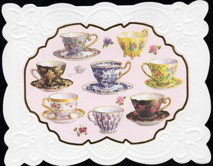 Poster Foundry Teacups Portfolio Boxed Note Cards by Carol Wilson. 10 embossed 4x5 Die-Cut Notecards and Matching Envelopes in Decorative Gift Box with Magnetic Flap. NCP2049
