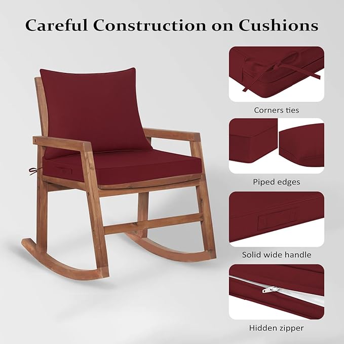 Cozyide Outdoor Chair Cushions 24x24, Washable Patio Furniture Cushions with Removable Cover, Waterproof Outdoor Deep Seat Cushion Set with Non-Slip Ties and Handle, Burgundy