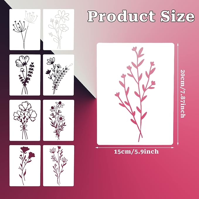 Stencils for Painting on Wood, 9Pcs Flower Stencils for Painting, Reusable Stencils for Painting, Wildflowers Stencil, Drawing Stencil for Painting on Wood, Wall, Furniture