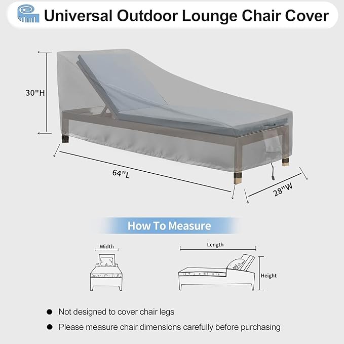 OutdoorLines Outdoor Waterproof Patio Chaise Lounge Chair Cover - UV Resistant Lounger Covers Heavy Duty Weatherproof Patio Sofa Furniture Covers, 2 Packs, 64Wx28Dx30H Inches, Gray