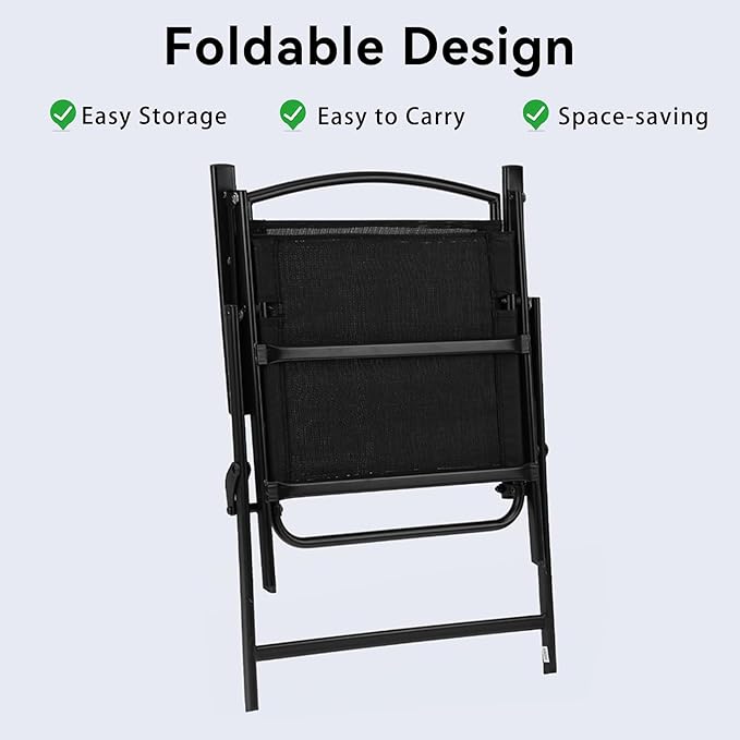 Outdoor Folding Patio Dining Chairs Set of 2 With Armrest Heavy-Duty Lightweight Protable Foldable Patio Sling Chair for Garden Lawn Poolside Backyard Deck Bistro Balcony Sillas Furnitures(2, black)