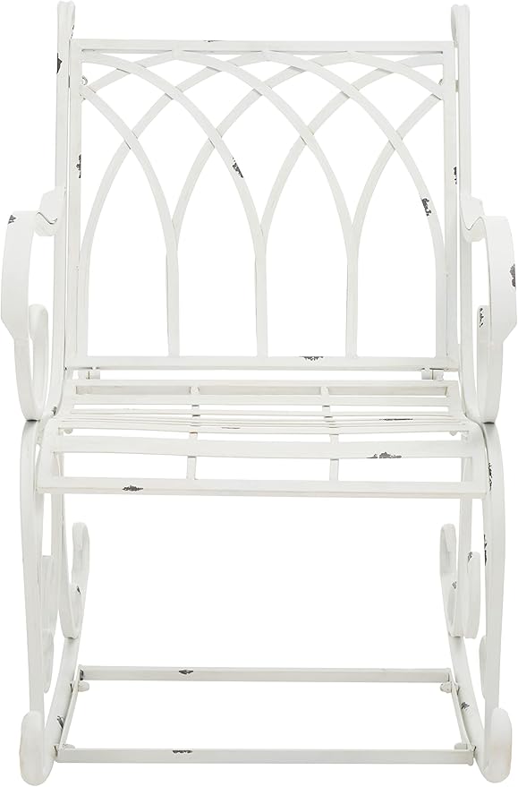 SAFAVIEH Outdoor Collection Medrano Victorian Antique White Wrought Iron Rocking Chair
