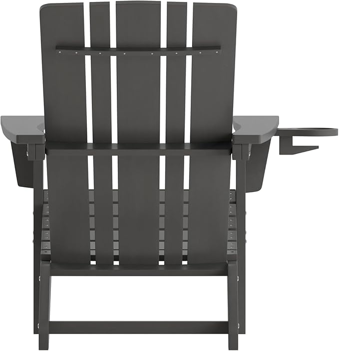 Flash Furniture Halifax Adirondack Chair with Cup Holder, Weather Resistant Poly Resin Adirondack Chair, Gray, Set of 1