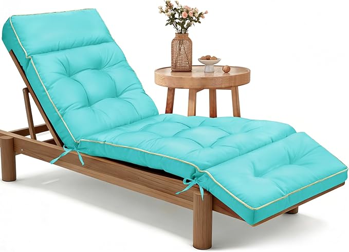 MAGIC ELEPHANT Chaise Lounge Cushion Outdoor, Memory Foam Patio Lounge Chair Cushion with Ties for Indoor Outdoor Furniture, Water-Repellent Replacement Long Chair Cushion (Teal)