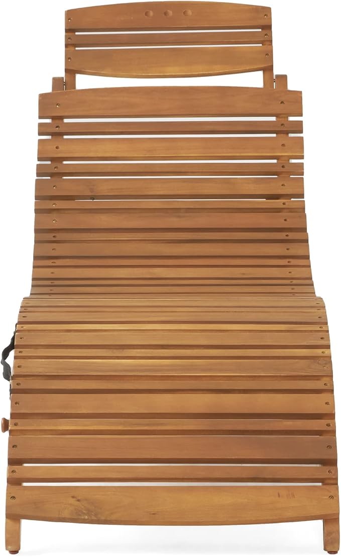 Christopher Knight Home Viola Outdoor Chaise Lounge Chair, Patio Acacia Wood Chaise Lounge Outdoor, Foldable Single Lounge Sofa, Poolside Beach Yard Seating, Curved and Slatted Design, Brown