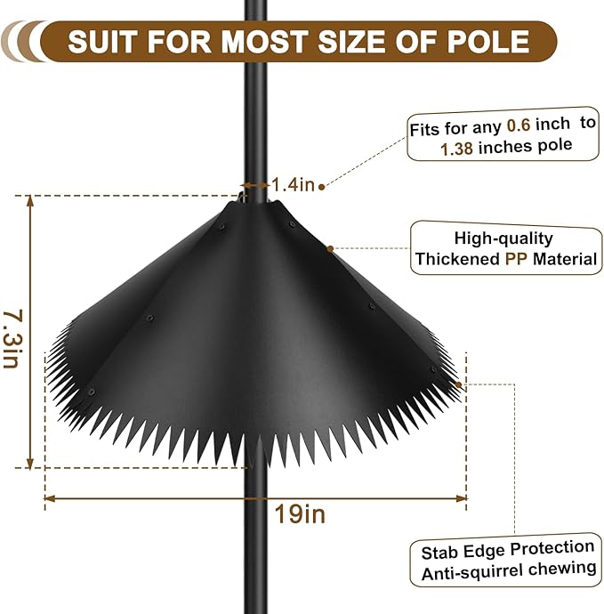 Squirrel Baffle for Bird Feeder Pole, Squirrel Proof Guard Pole Mount Stopper for Outdoor Bird Feeder (19Inch-2pcs)