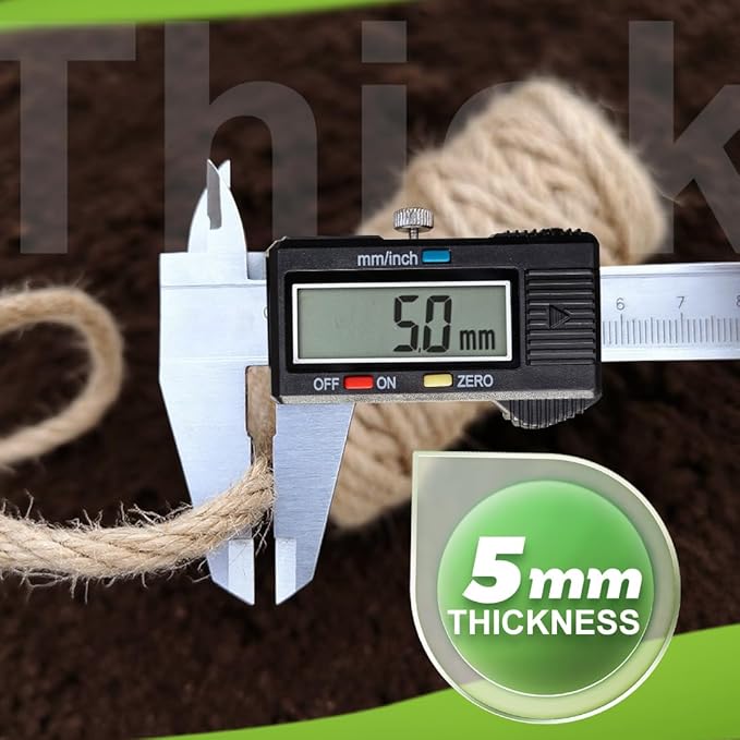 5MM x 150FT Jute Rope 16Ply Heavy Duty and Thick Twisted Rope for Crafts Gardening Cat Scratcher Scratching Post Tree Gift Wrapping Home Christmas Decoration Packing Twine Bulk (5mm* 150ft)