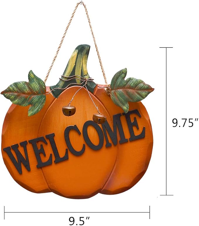 Wood Pumpkin Welcome Sign Fall Front Door Decor, Rustic Hanging Welcome Door Sign for Autumn Harvest Thanksgiving Halloween Door Wall Decoration Indoor Outdoor Fall Decor for Home 9.75"X9.5"
