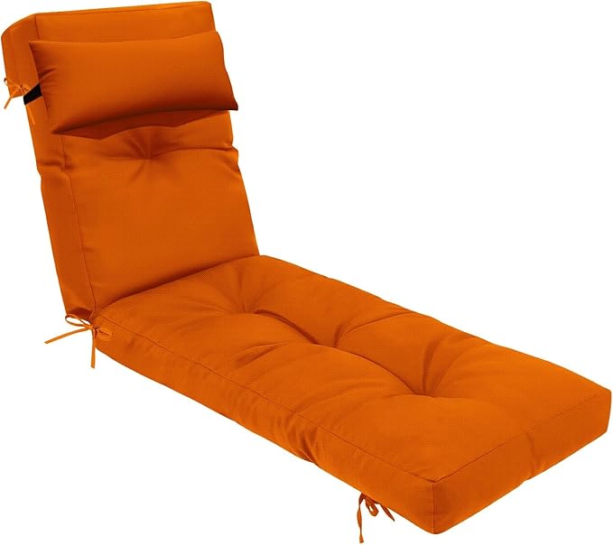 Waterproof Lounge Chair Cushion Outdoor for Chairs, Fade Resistant Chaise Lounger Replacement Cushions with 6 Ties, Thickened Memory Foam Pool Lounge Chair Cushions, 76 x 22 x 4.7 Inches Orange