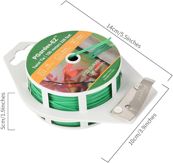 Twist Ties - 328ft Plant Ties PE-Coated Garden Ties with Cutter for Gardening Tomatoes Vines and Office Home Cable Organizing (1Reel/Green)…