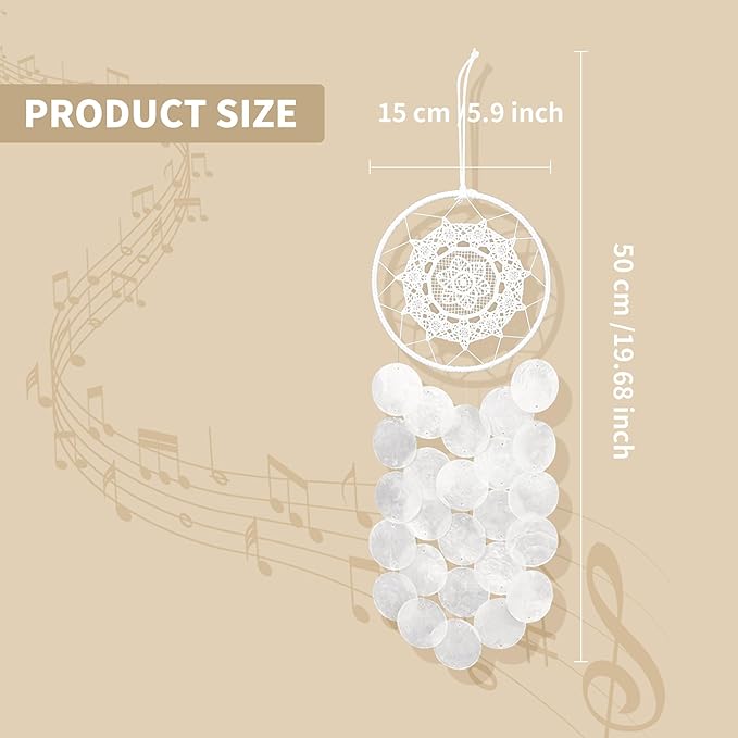 Handmade Capiz Wind Chimes for Outside, Outdoor Seashell Hanging Beach Coast Ocean Home Decorative, Unique Natural Shell Waterfall Windchimes for Summer Patio, Great Memorial Sympathy Gift（White