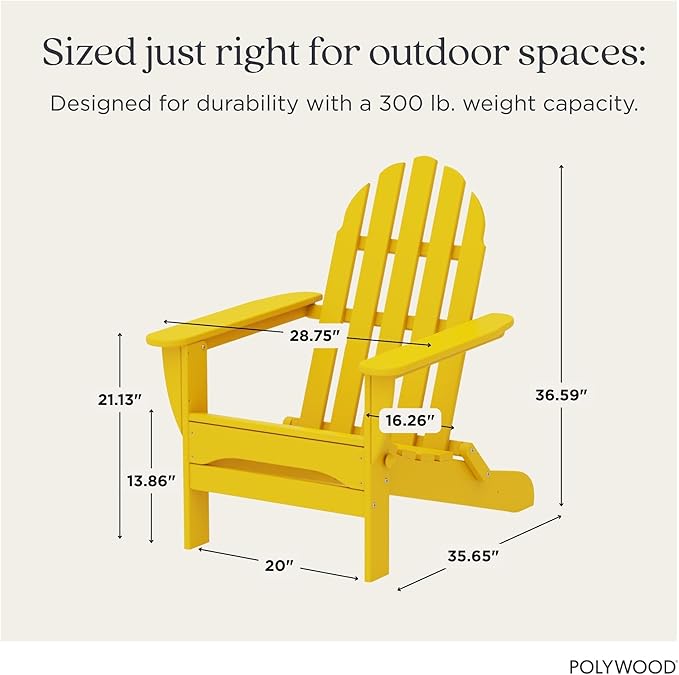 POLYWOOD AD5030LE Classic Folding Adirondack Chair, Lemon