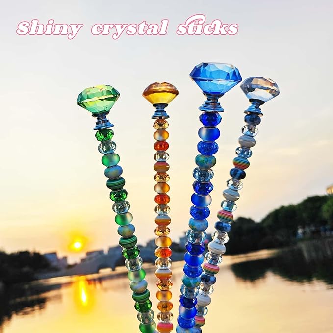 255Pcs Beaded Garden Stakes Kit with Large Hole Beads and Crystal Diamond, DIY Fairy Wand Kit for Different Holidays, Fairy Garden Accessories Outdoor, Beadable Items (Crystal Diamond)