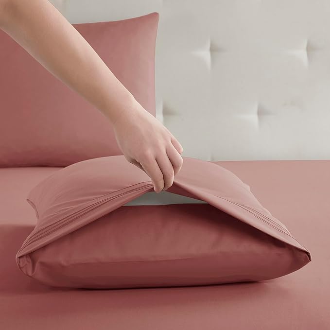 Clara Clark Bed Sheets, Premier 1800 Series Bed Sheet Set, Deep Pocket, Wrinkle, Fade, Stain Resistant, Luxury Soft Bedding Sheets & Pillowcases, Queen, Pink Clay