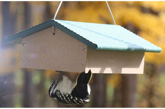 Birds Choice Upside Down Suet Feeder, Holds 4 Suet Cakes | Hanging Suet Bird Feeder with Roof, Woodpeckers, Jays, Nuthatches | Sturdy for Garden & Backyard | Taupe & Green, 11.75"L x 8.75"W x 4"H