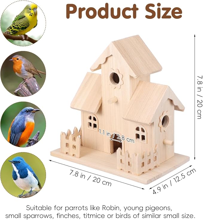 Wooden Bird House Bird Nest Unfinished Unpainted Wood Birdhouse Hanging Sleeping Nest, Indoor Outdoor Window Bird House, Garden Bird Bed for Hummingbird Parrot Sparrow
