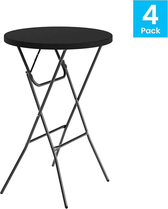 Flash Furniture Elon Round Folding Bar Height Table for Parties and Commercial Events, Indoor/Outdoor Plastic Bar Height Folding Table, 32", Set of 4, Black